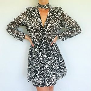 Forever 21 black abstract dot long sleeve tie neck dress size medium